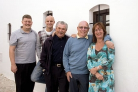 Radioens faste stab. Fra venstre: Brian J�hnk, Henrik Andersen, Keld Skovgaard, Stig Wiberg og Anne Bjerngaard. Foto: Julio Sevillano.