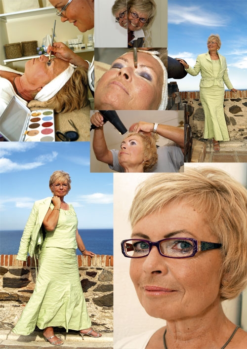 Ulla Lise har f�et nedtonet sin r�dlige hudtone med foundation og concealer og derefter har kosmetologen Mireille lagt en m�rk make-up som kontrast til Ulla Lises lyse look. � Jeg g�r normalt i Sporty pr�get t�j, men jeg er begyndt at bev�ge mig mere mod