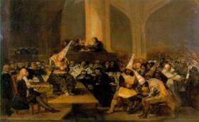 Den spanske maler Francisco Goya var dybt bekymret over inkvisitionen, som stadig eksisterede p� hans tid - oplysningstiden - omend hans motiver var hentet i fortiden.