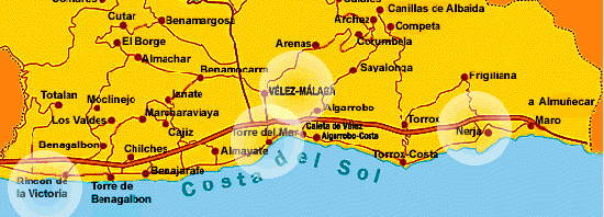 Kort over kysten �st for Malaga