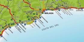 Kort over Spanien - Costa del Sol